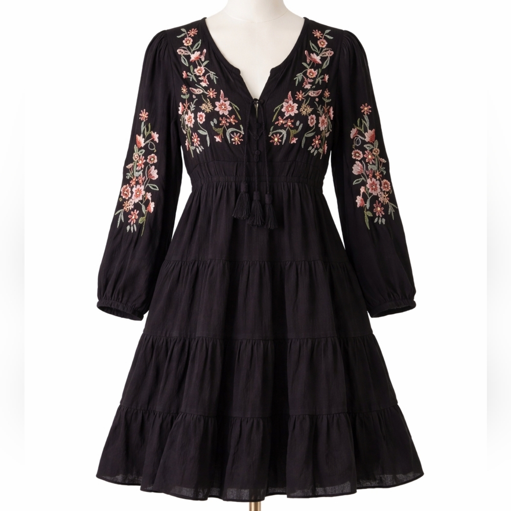 BLUE RAIN EMBEOIDEREDโ BOHO BABYDOLL DRESS